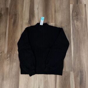 Market & Spruce Black Ribbed Mock Neck Sweater NWT Size S